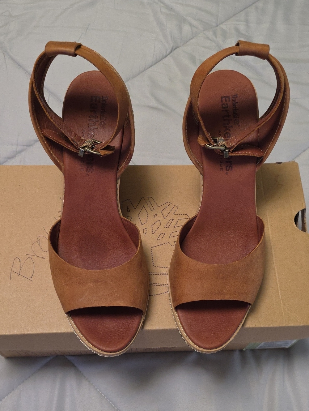 Timberland Tan Leather Ankle-Strap Heeled Sandals